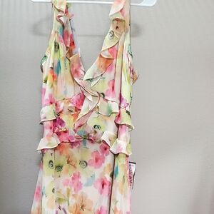 Adrianna Papell NWT Pastel Floral Ruffle Maxi Dress